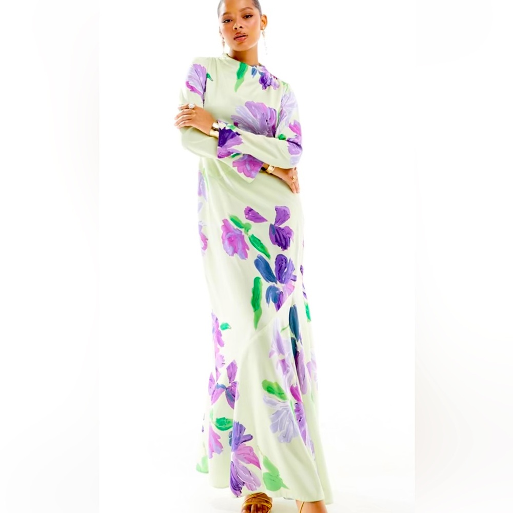 ASOS Green Floral Maxi Dress with Purple & Pink Blooms